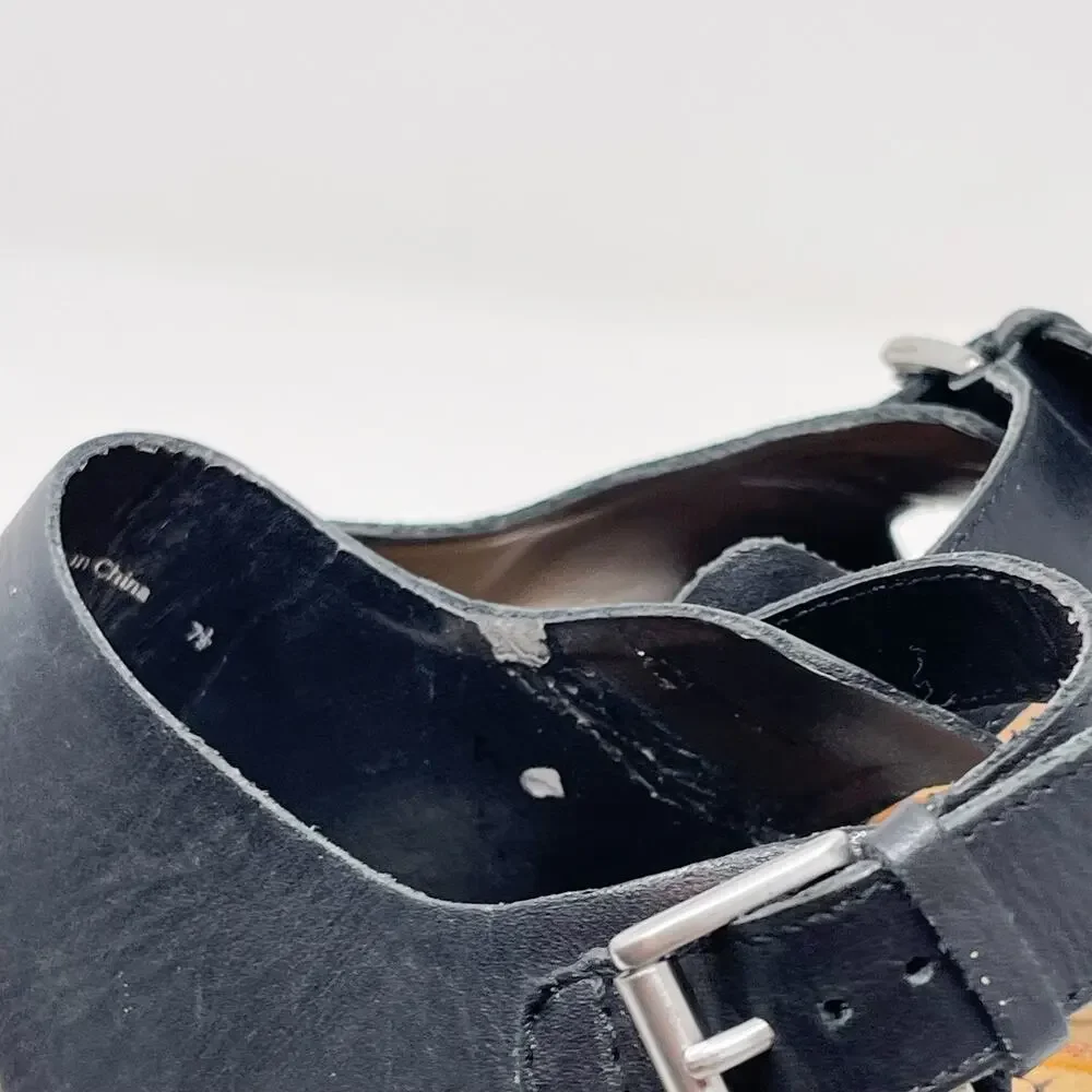 DV by Dolce Vita Womens 7.5 Honey Tan Black Jaslyn Wedge Heel Sandal Cork Buckle
